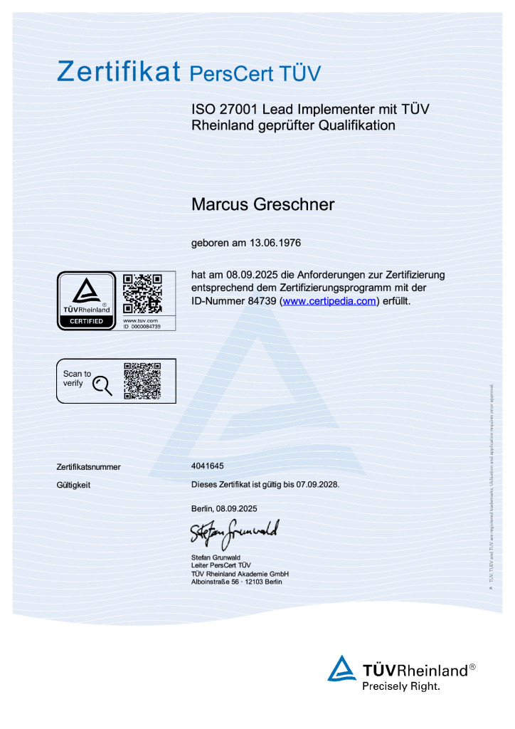 thumbnail of Zertifikat_ISO27001-LeadImplementor